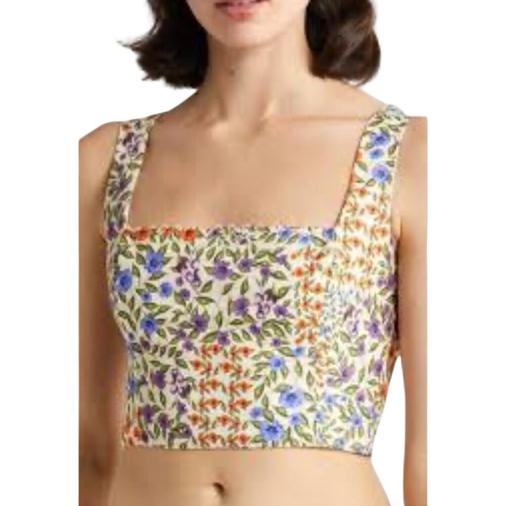 Agua Bendita Kosia Crop Smocked Top Floral Size S